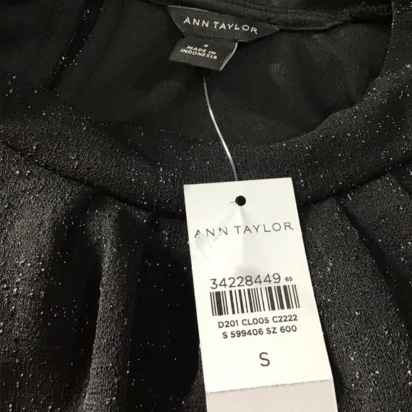 Ann Taylor Black Shimmer Pleated Mockneck NEW - Picture 4 of 10